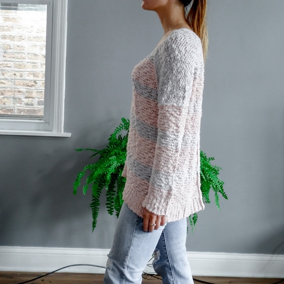 Free People Songbird Sweater in Pink & Gray - Picture 3 of 5